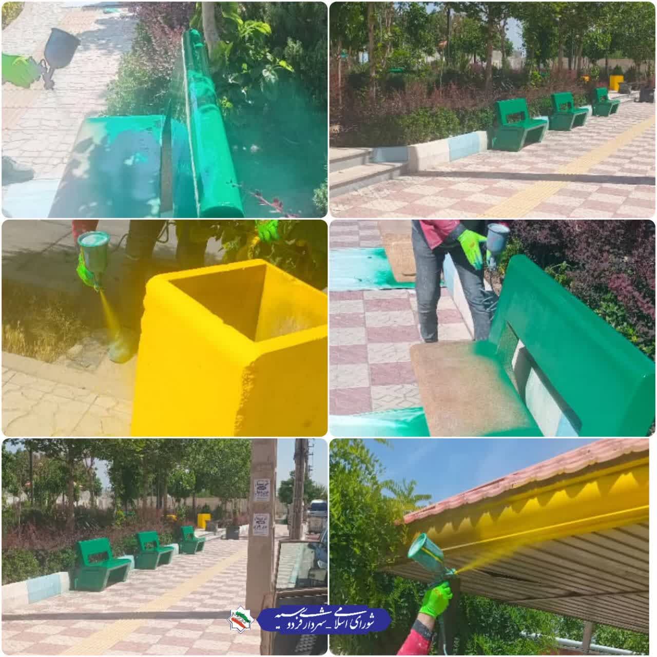 رنگ‌آمیزی وسایل پارک شهرک ثامن، در راستای زیباسازی شهری فردوسیه